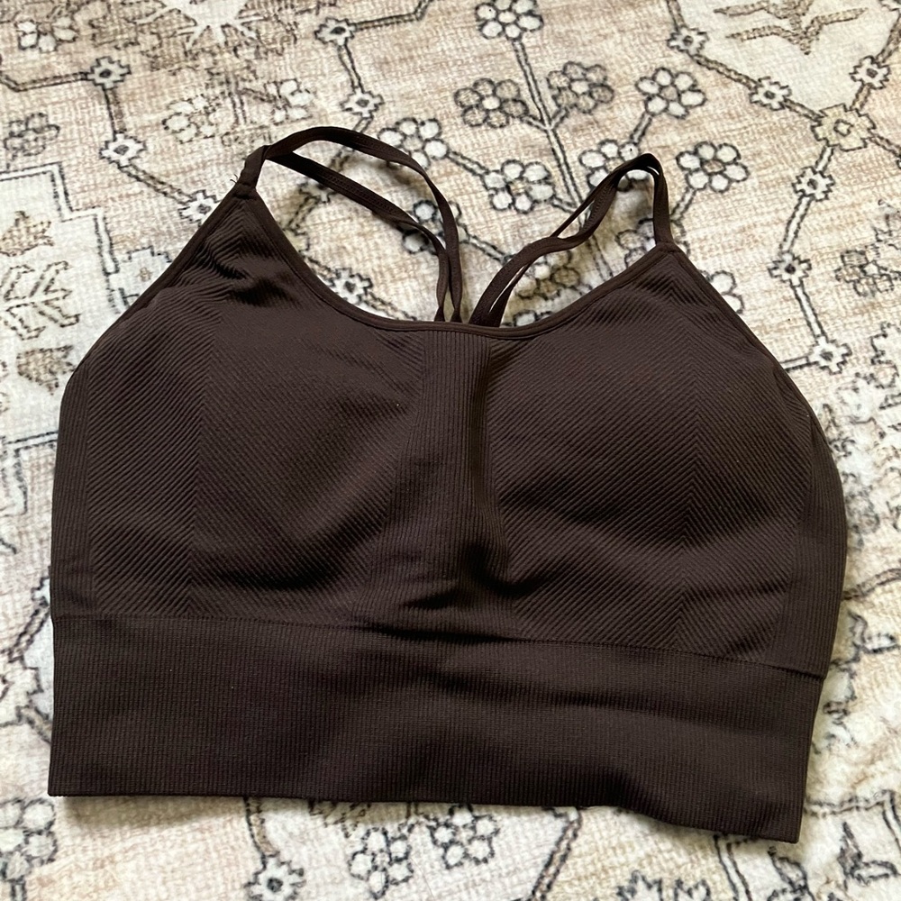 P'tula Brown Ribbed Strappy Crop Top